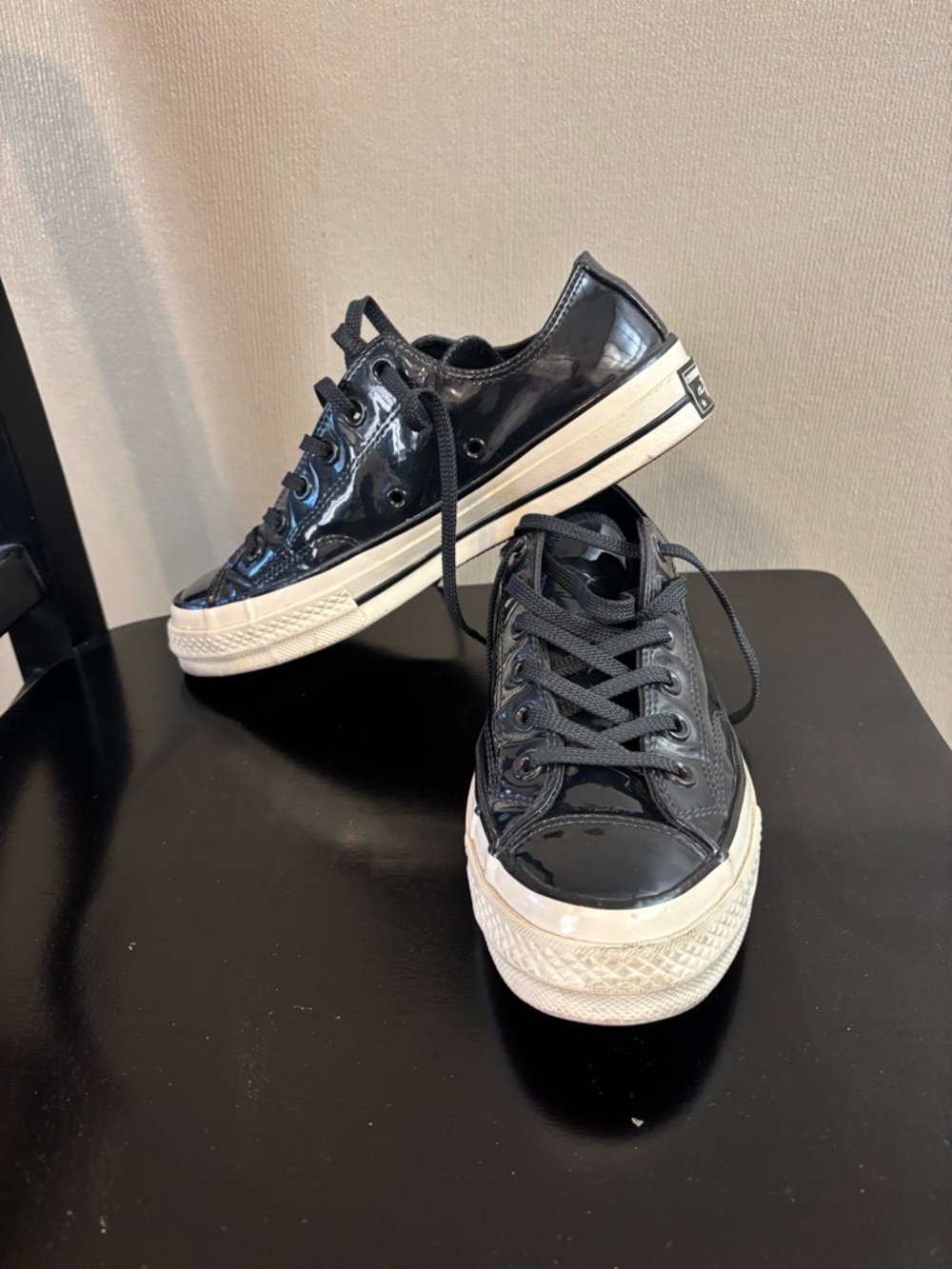 Converse Low Top Sneakers - Black Patent with White Sole